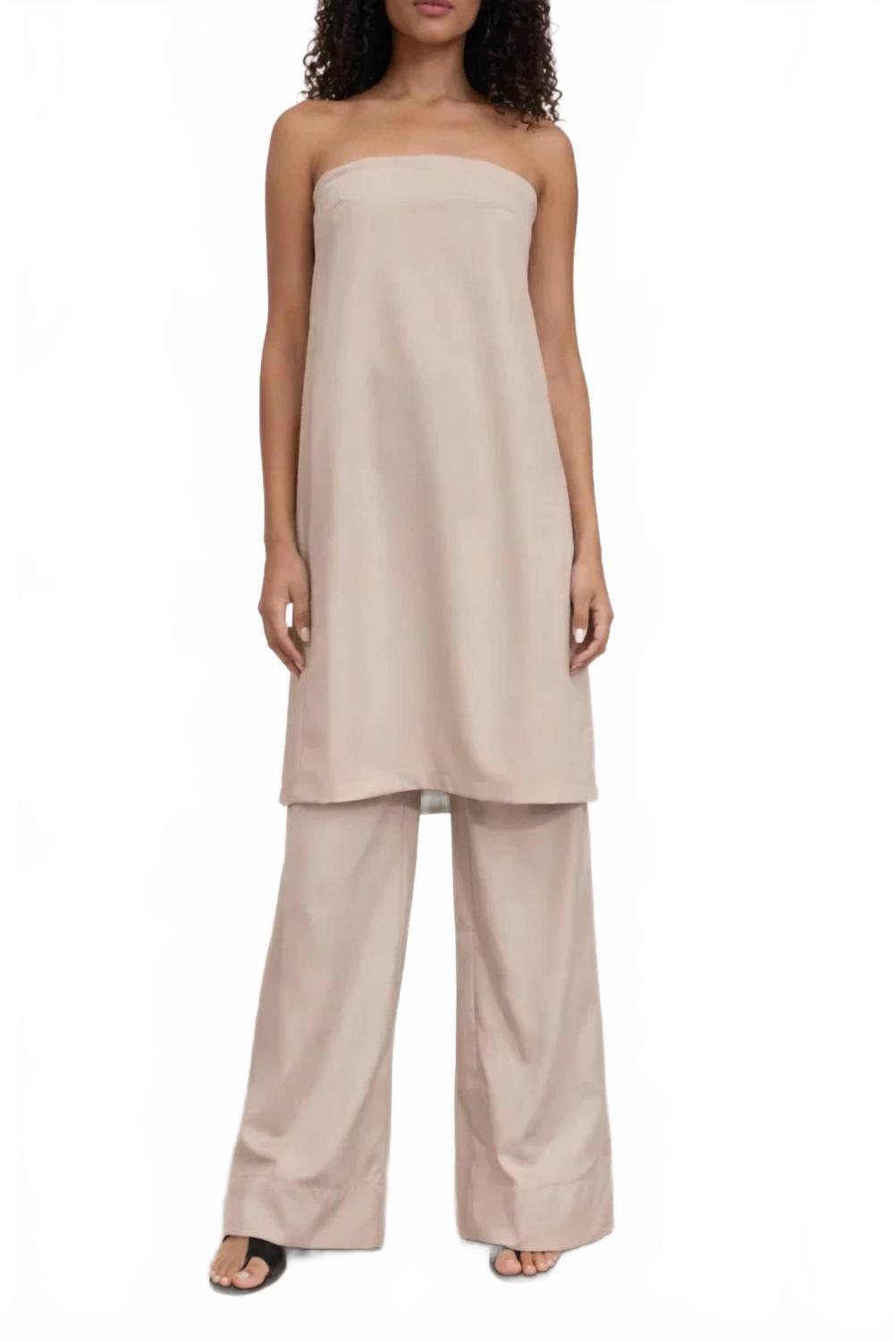 New Sloan Summer Wool Strapless Dress In Sand